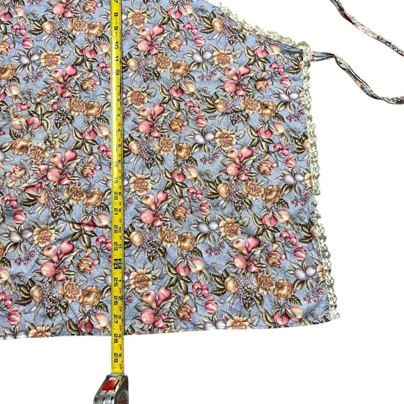 VTG Floral Fruit Print Lace Trim Triangle Pocket Apron - Picture 3 of 3